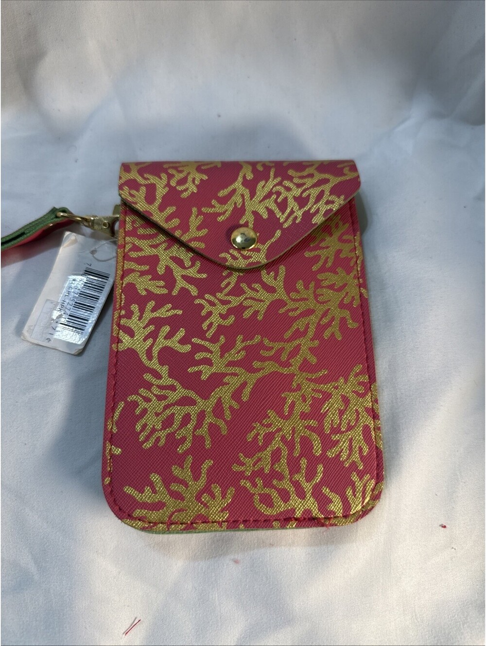 Top It Off Pink Gold Coral Print Wristlet Phone Case Wallet NWT